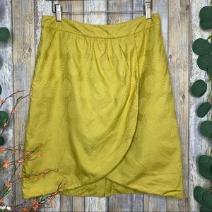 Anthropologie edme & esyllte Yellow Jacquard Floral Pattern Zippered Skirt